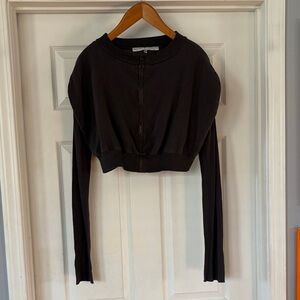 Charcoal Gray Cropped Zip Cardigan